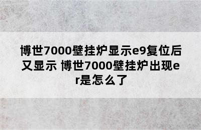 博世7000壁挂炉显示e9复位后又显示 博世7000壁挂炉出现er是怎么了